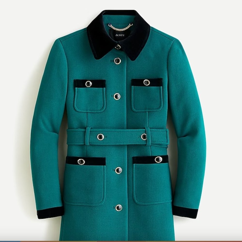 J Crew Velvet-trimmed lady coat in Italian double-cloth wool NWT